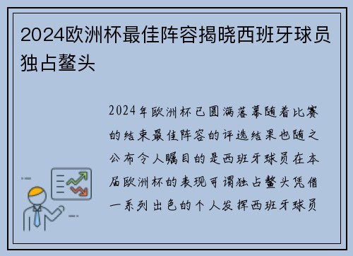 2024欧洲杯最佳阵容揭晓西班牙球员独占鳌头 2024欧洲杯最佳阵容揭晓西班牙球员独占鳌头